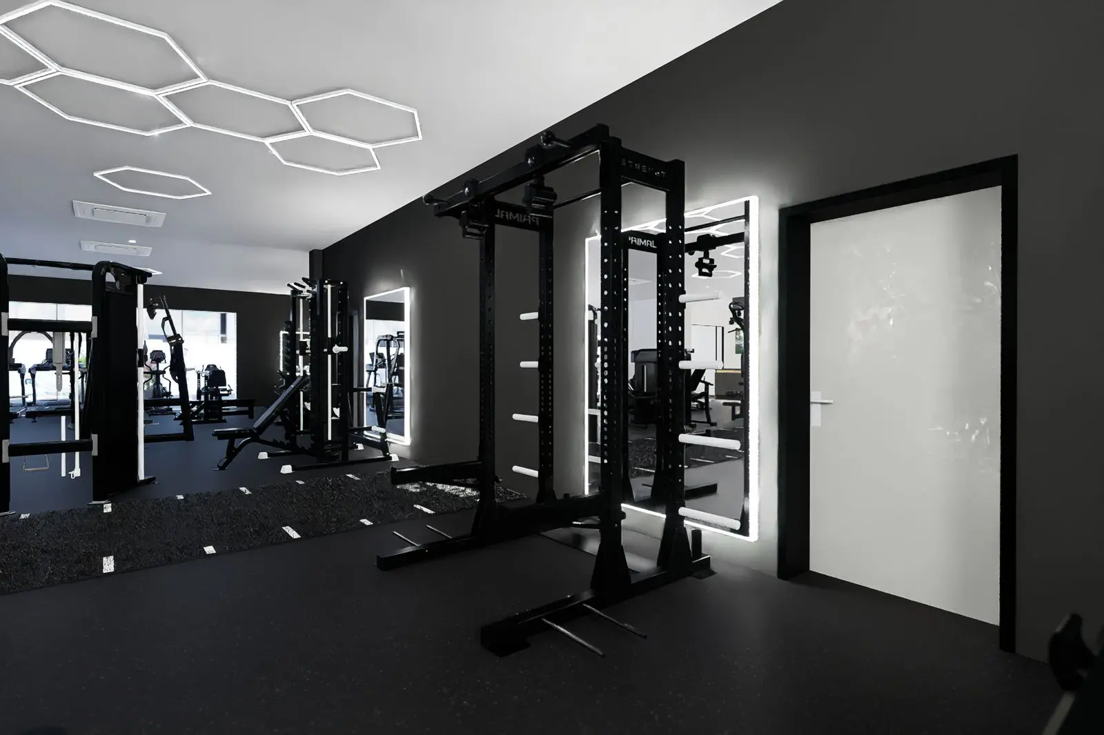 Modern strength training area at TenTenBody Club, a luxury St. Maarten gym featuring Primal Strength equipment and performance-focused design.